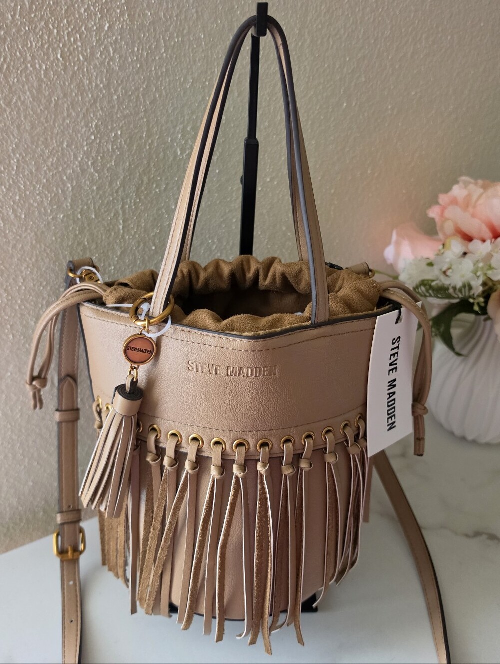 Steve Madden Latte Fringe Bucket Bag Crossbody NWT